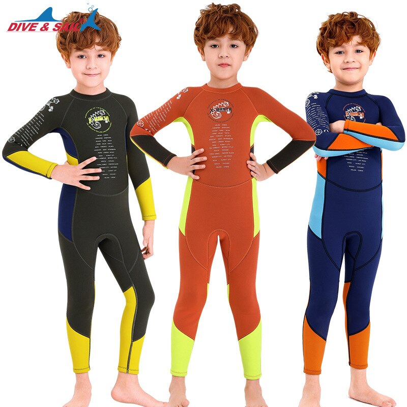 Traje de buceo de neopreno para niños de 2,5 MM, traje de buceo para niños, traje de baño de buceo a prueba de sol, bañador de surf a la deriva