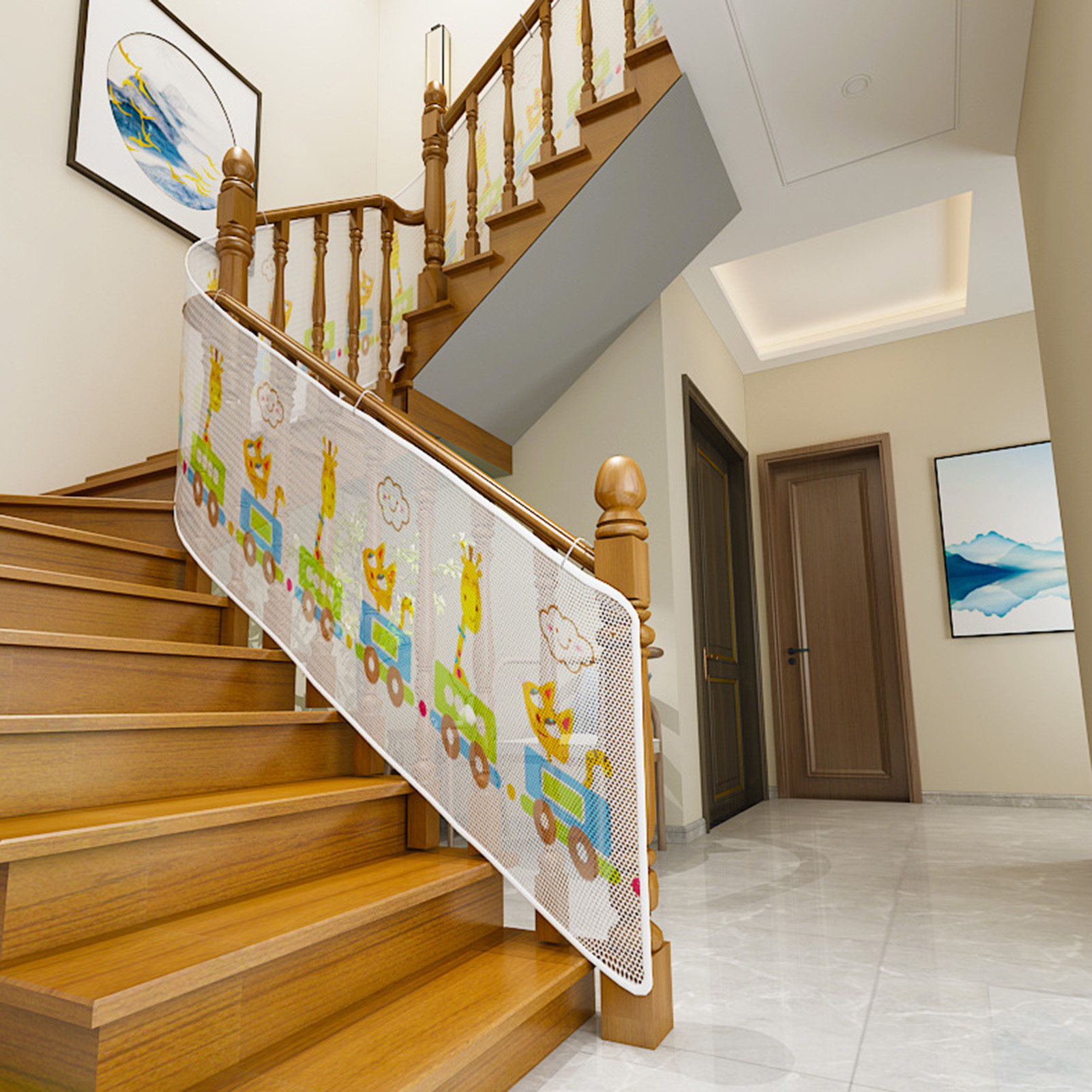 2/3m Kids Protection Stair Fence Sturdy Cartoon Indoor Outdoor Balcony Home Decor Fall Protection Kids Stairs Safety Net Thick