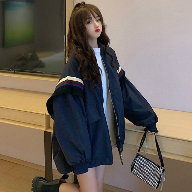 Basic Jackets Autumn Popular Patchwork Korean Style Zipper Loose Streetwear Bf Ulzzang Harajuku Retro Outwear Students Chic