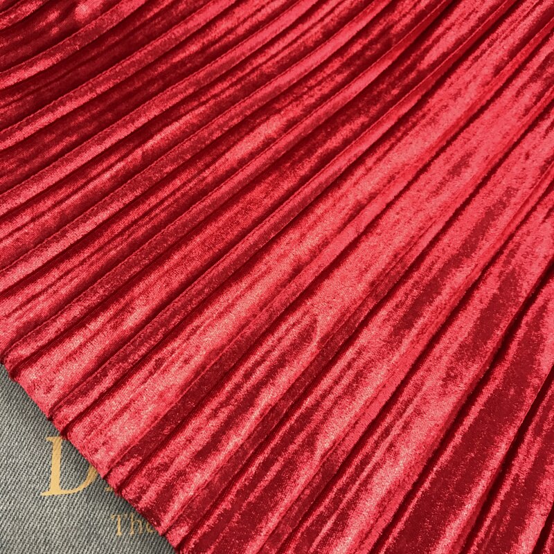 Tissu de velours plissé à l'accordéon rouge | 2 mètres 150cm 59.05 "de largeur, pour l'automne, hiver jupe robe MM436