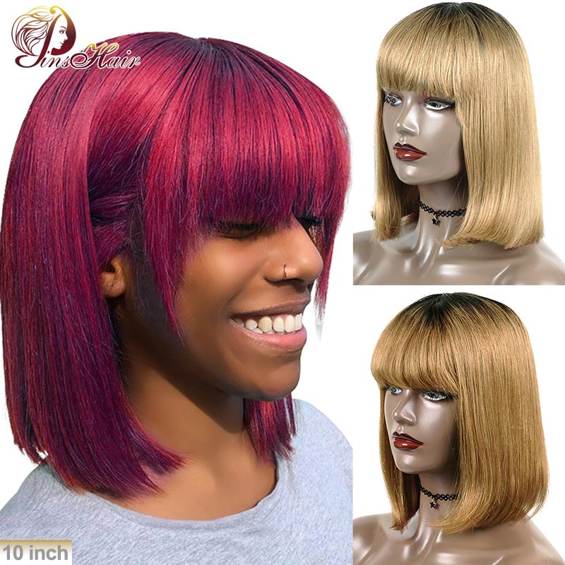 human hair wig with bangs blonde