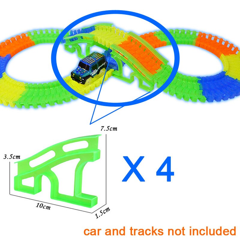 Kitoz Mega Set Track Glow In The Dark Led Licht Auto Bocht Flexibele Kleurrijke Slot Racetrack Accessoire Tunnel Speelgoed Voor jongen Kid: bridges x 4