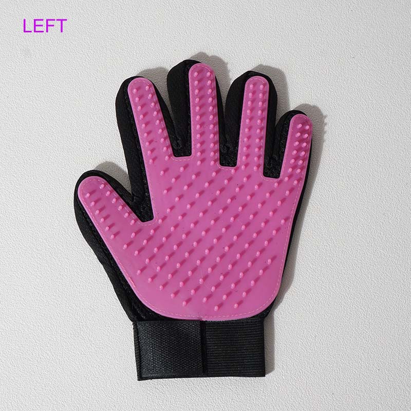 Funpup Kat Handschoen Kat Grooming Handschoen Pet Borstel Handschoen Voor Kat Hond Haar Verwijderen Borstel Hond Deshedding Cleaning Kammen Massage handschoenen: PURPLE LEFT HAND