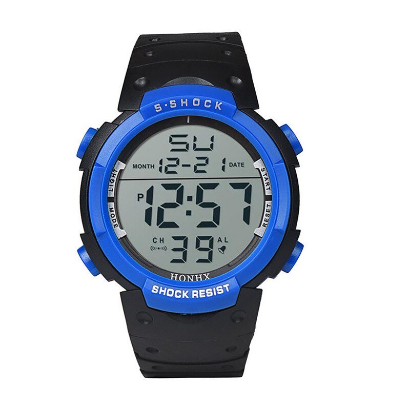 Mens Watches Waterproof Men's Boy LCD Digital Stopwatch Date Rubber Sport Wrist Watch Waterproof Relogio Clock reloj S7: F