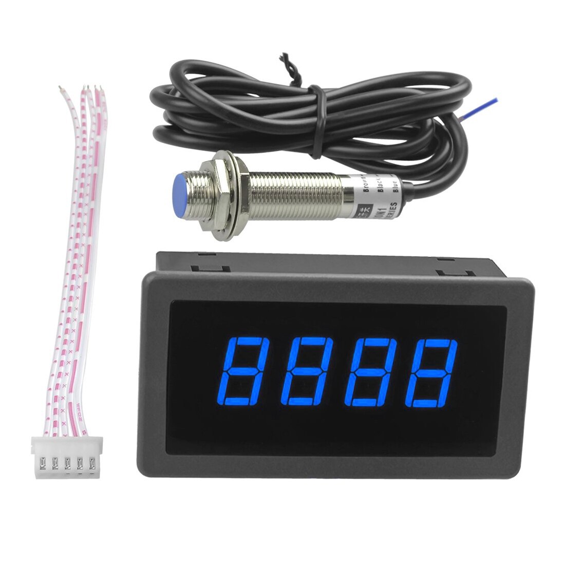 4 Digital Red LED Tachometer RPM Speed Meter With Hall Proximity Switch Sensor NPN DC 8-24V 10-9999RPM Measuring Gauges: Blue