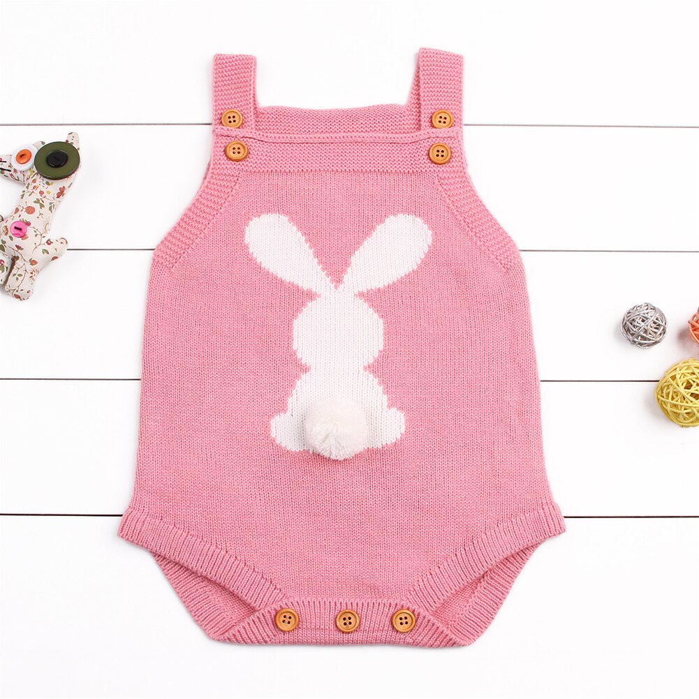 Focusnorm Leuke Bunny Peuter Kids Baby Meisjes Jongens Gebreide Wollen Bretels Bodysuit Haar Bal Wol Outfit Kleding: B / 18m
