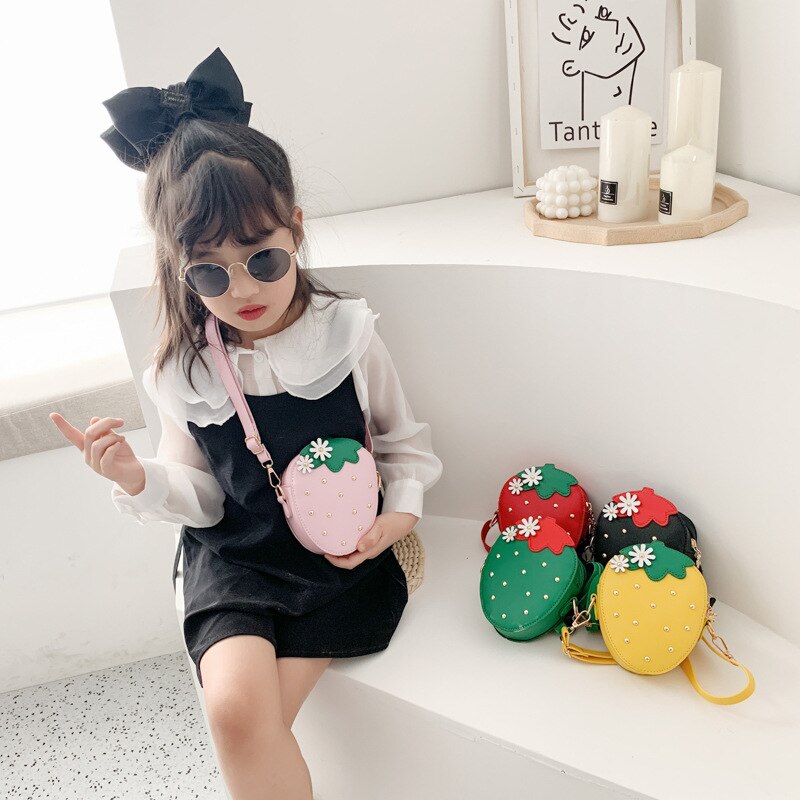 Leuke Pu Leer Meisjes Mini Fruit Portemonnee Kawaii Meisje Aardbei Crossbody Tassen Baby Accessoires Kinderen Portemonnee