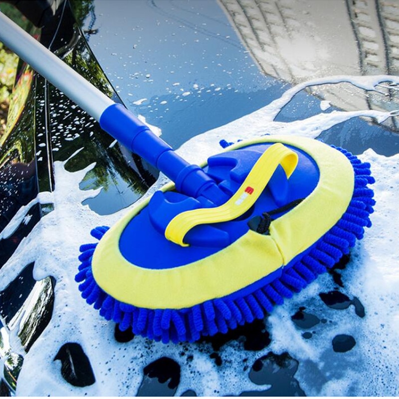 Bilvask børste rengøring moppe chenille kost justerbar teleskopisk lang håndtag bil rengøring værktøj drejelig børste bil tilbehør