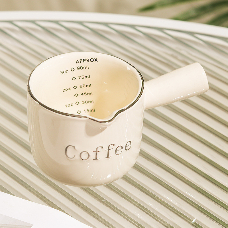 3oz/90ml Espresso Coffee Ceramic Small Milk Cup Wth Scale Coffee Measuring Cup Extraction Cup With V-Shaped Mouth Pitcher: Orange