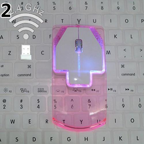 Ultra-thin Transparent 1200DPI 2.4GHz Wireless Optical Luminous Mouse for PC Desktop Laptop Notebook: Pink