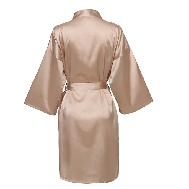 Bröllopsfest brudklänning utan bokstäver kimono satin pyjamas brudtärna enkel badrock  sp088: L / Svart
