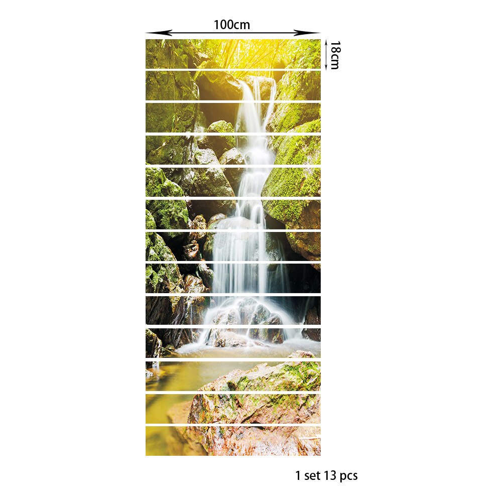 13Pcs/Set 3D Stairs Stickers Waterproof Removable Self-Adhesive Wall Stair Stickers Floor Decals Murals Home Decor Waterfall