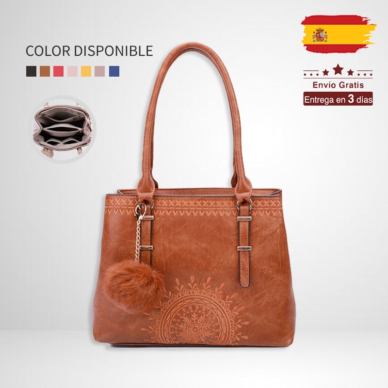 Giovanna Milano Bolso mediano de hombro con cremallera y bordados bohemian para chicas Bolsos de mano dibujo totem embossing atrapasueños vintage bolsillo compartimiento escolar viaje oficina casual mujer T10861