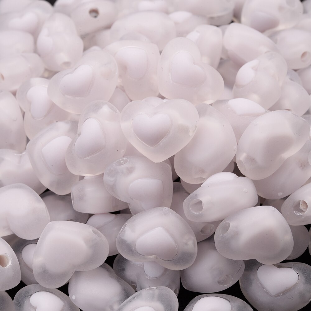 30 stk 17mm matte hjerte akryl perler slik farve gelé løse perler til armbånd smykker fremstilling af gør-det-selv håndlavet tilbehør: Hvid