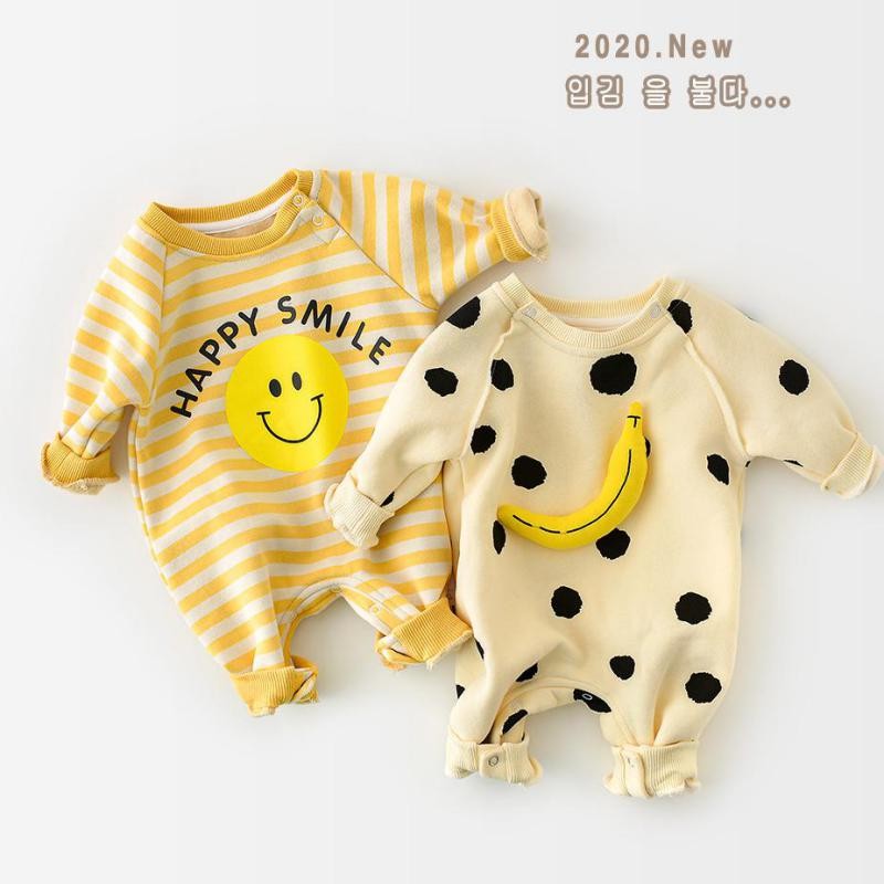 Herbst Baby Romper Baby Dot Banana Drucken Verdicken Langarm Kleinkind Overall Kinder Jungen Und Mädchen Kleidung