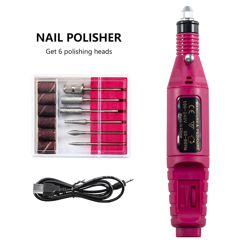 Professionele Elektrische Nagel Boor Machine Nail Bestanden Pen Pedicure 6 Bits Millinguv Led Gel Polish Remover Nail Art Manicure Tool