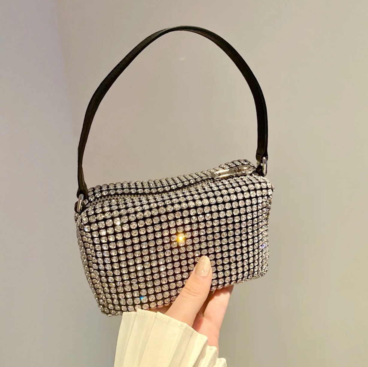 Women Diamond Handbag Vintage Crystal Evening Bag Wedding Party Bride Clutch Bag Purse Rhinestone Shoulder Bag: silver