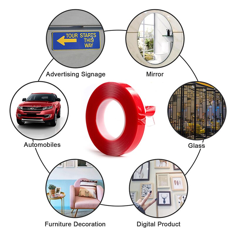 Luduo 3m bil klistermærker super fix rød dobbeltsidet beskyttende selvklæbende tape akryl gennemsigtig ingen spor automatisk udvendig fast