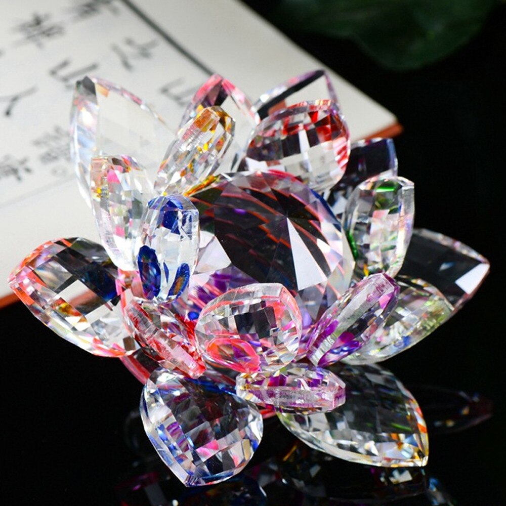 Crystal Lotus Crystal Glass Figure Paperweight Ornament Feng Shui Decor Collection Ornament Feng Shui Decor 60mm
