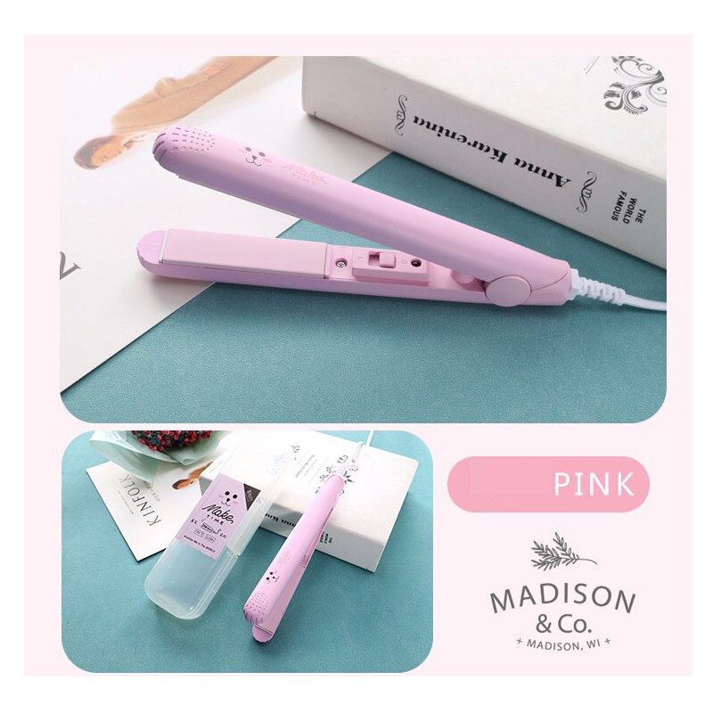 Mini Hair Curler 2 in 1 Hair Straightener Ceramic Electronic Fast Heating Straightening Iron&Curling Iron Styling Tool Dry & Wet: Pink / CN