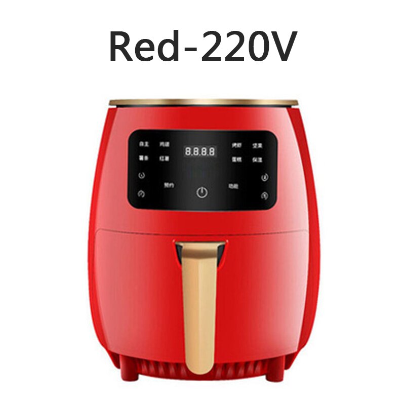 CUKYI 4.5L Household Electric Air Fryer Multifunction Oil-free Smokeless Baking Oven Non-stick Automatic Healthy BBQ Machine: Red 220V