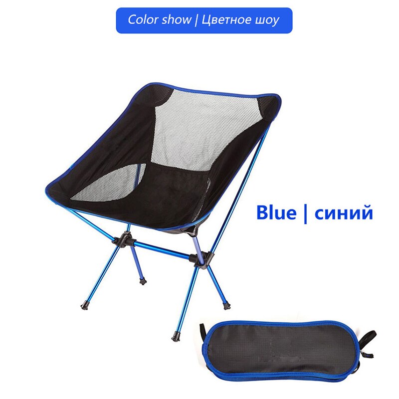 Ultralet foldbar campingstol bærbar strandvandring picnic sæde fiskeredskaber stol foldbar strandstol stol seat 의자: Blå