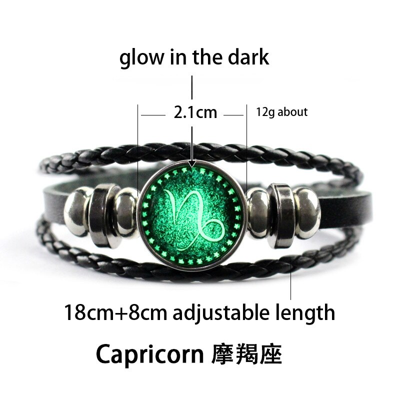 Luminous 12 Constellation Glow In The Dark Bracelet Men Leather Glowing Night Fluorescence Charm Bracelets for Halloween: Capricorn