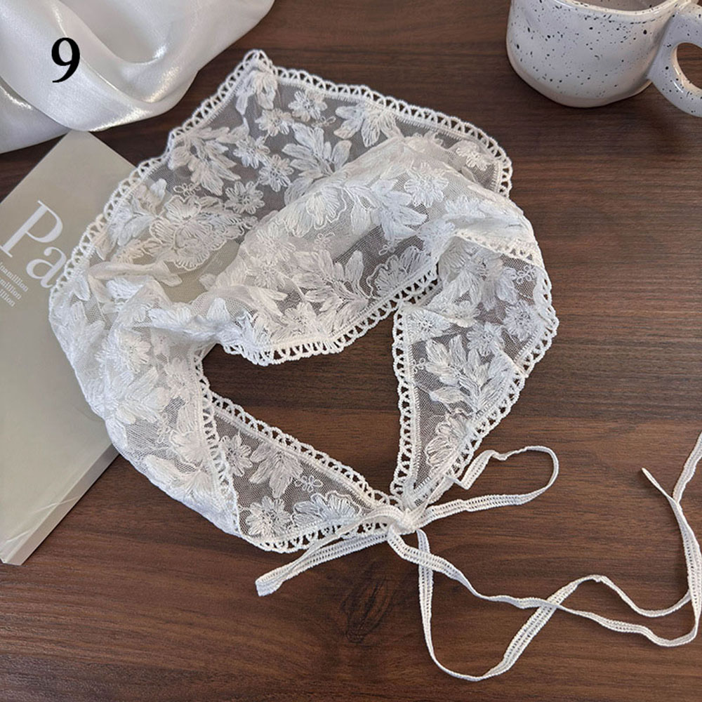 Sommer hvid vævet blomster blonde hårtørklæde wraps kvinder retro trekant hovedtørklæde hat rejse foto pandebånd hårtilbehør ins: Sølv