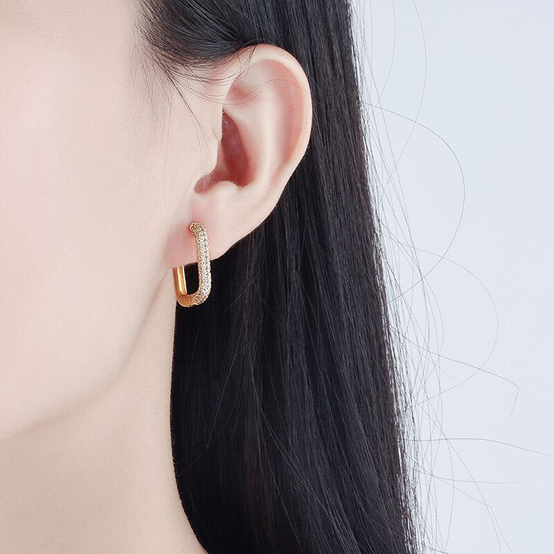 XIYANIKE orecchini a cerchio in zircone quadrato geometrico Color argento per donna moda temperamento nobile personalità di alta qualità