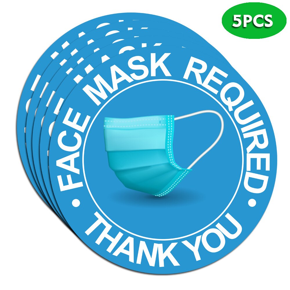 5 Pcs Face Mask Required Warning Signs Wall Stickers Window Floor Sticker Public Places Shop Bar Decoration