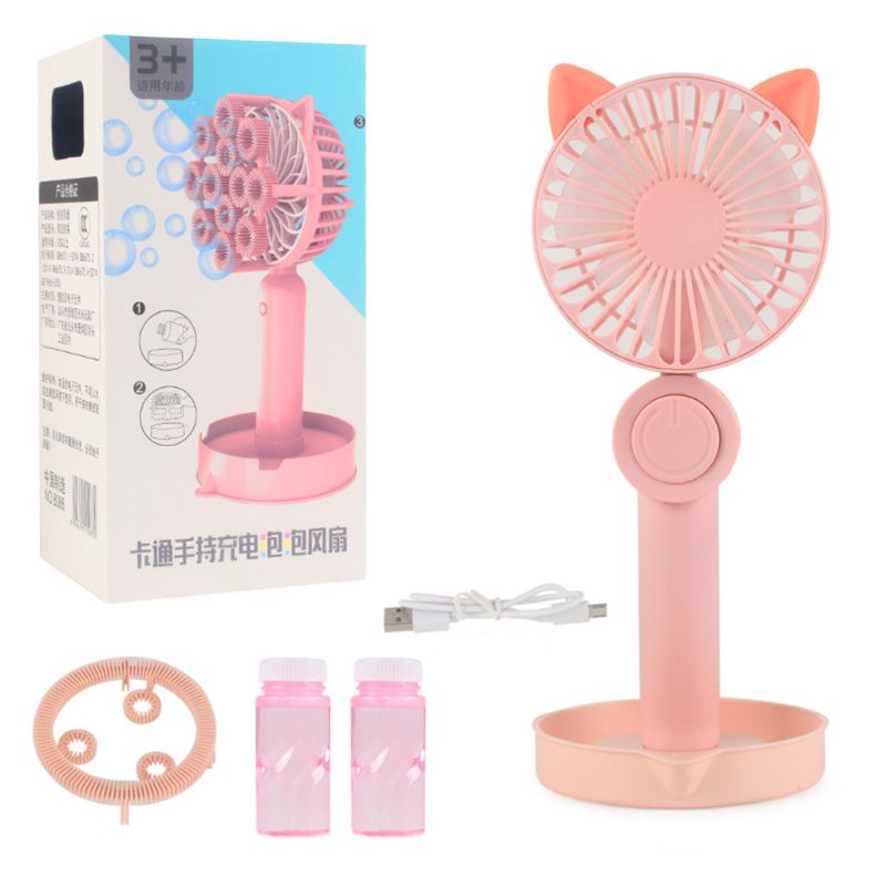 Bambini Del Fumetto Elettrico bottiglia di Acqua Bolla Fan Bolla Macchina di Ricarica USB Luce Luminosa Divertimento Portatile Che Soffia Ventilatore della Bolla di trasporto: Colore rosa