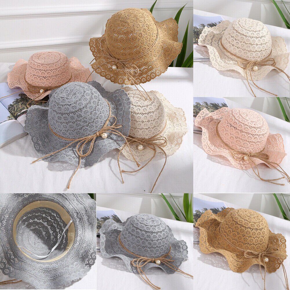 Söta sommar accessoarer barn pojke flicka hatt andas hatt strand halm solhatt ihålig snörning bandage keps