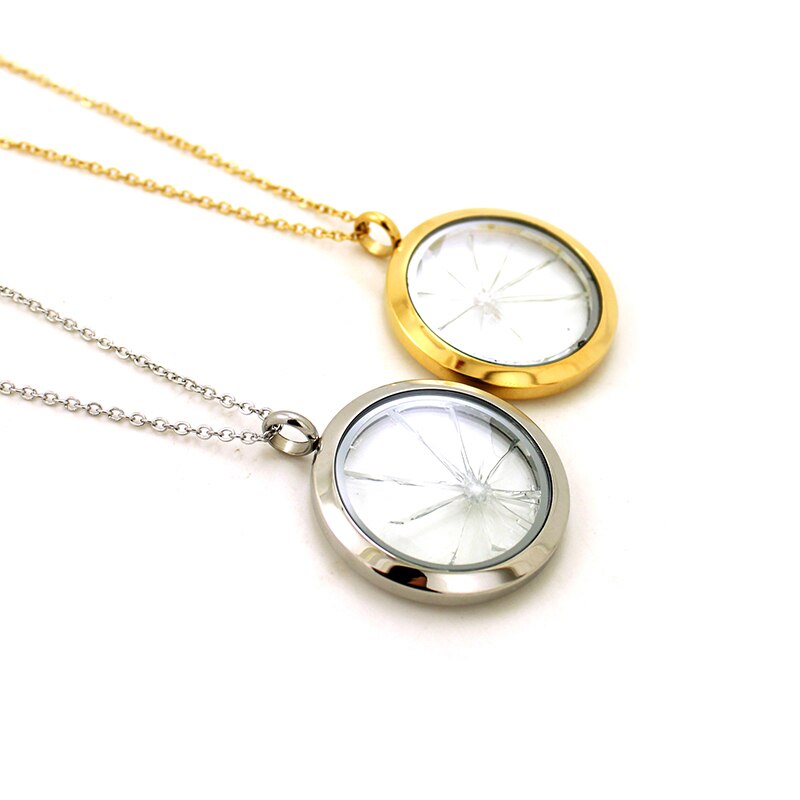 10pcs/lot 30MM Round Stainless Steel Shattered Glass Ceiling Necklace LSFL066