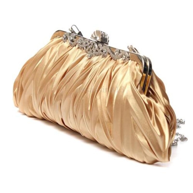 Kvinder dame satin krystal brude håndtaske kobling fest bryllup pung aften taske: Guld