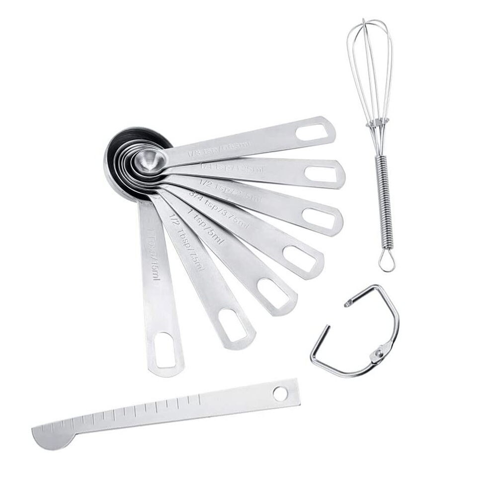 9Pcs/Set Measuring Spoons Cups Set with Measuring Stick Eggbeater Whisk Scales Handle for Kitchen Baking Cooking