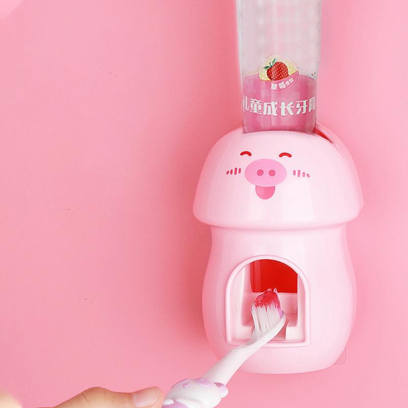 Cute Wall Mount Kids Automatic Toothpaste Dispenser Toothpaste Squeezer Toothbrush Holder For Children Bathroom Accessories Set
