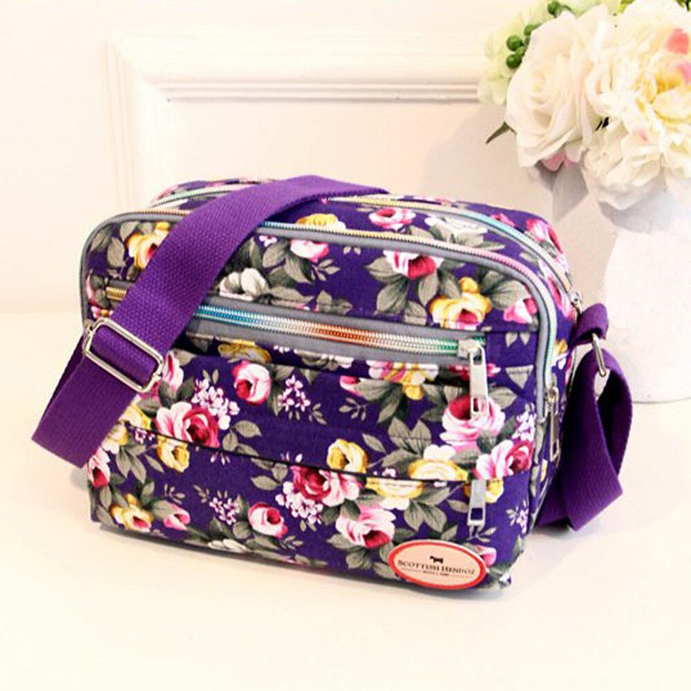 Frauen Messenger Taschen Leinwand Umhängetasche Schulter Tasche blume drucken s super Bolsos Mujer #4: Purple