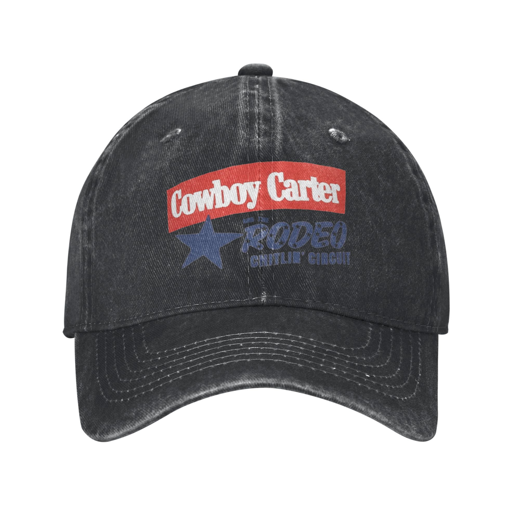 Vintage beyonce cowboy carter rodeo chitlin' circuit baseballcaps for menn og kvinner, slitt denim-hodeplagg, justerbare hatter for utendørsbruk: Svart