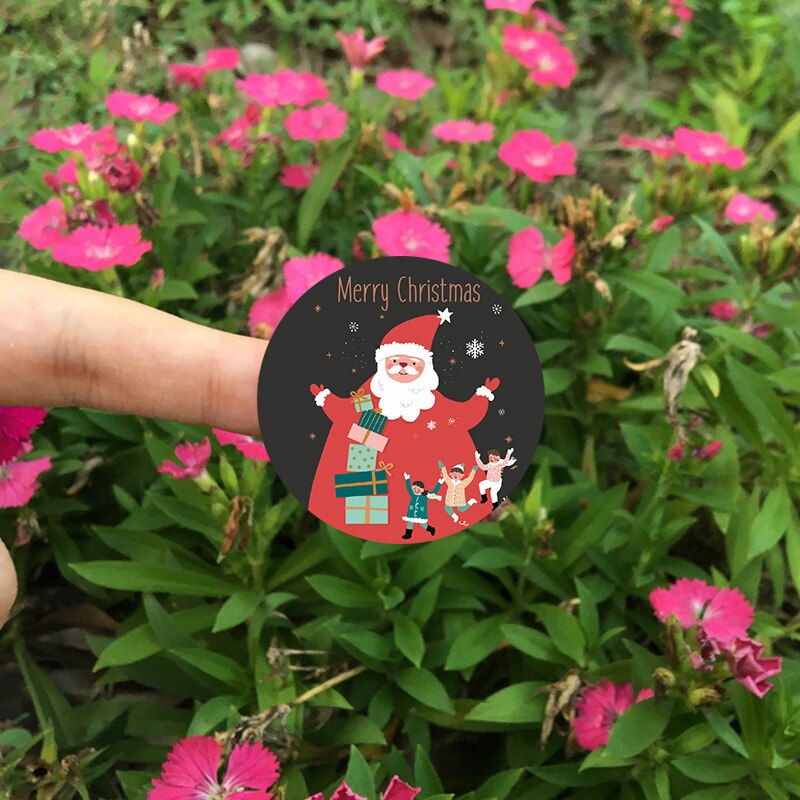 500Pcs 25Mm Ronde Happy Christmas Sticker Dagboek Sealing Label Voor Merry Christmas Candy Bag Afdichting decoratie