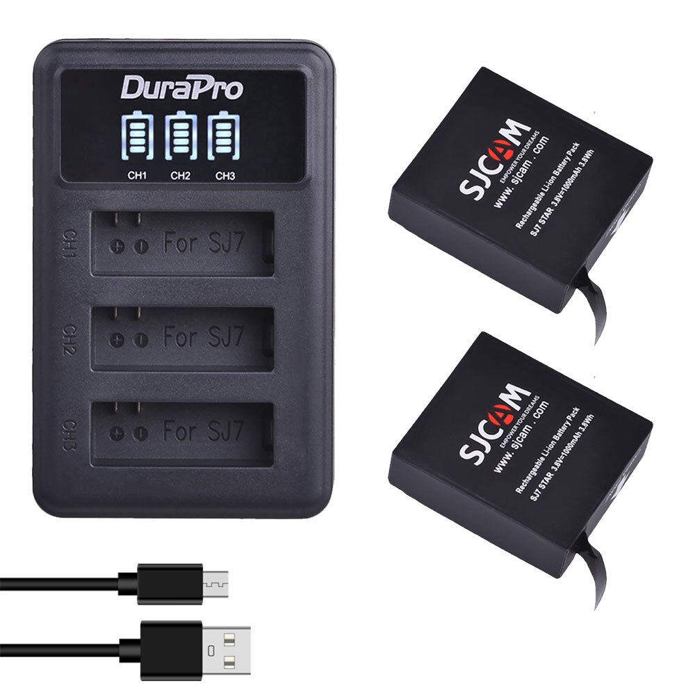 SJ7 Star Battery 1000mAh Original SJCAM SJ7 Star Battery+ LED 3-Slots USB Charger for SJCam SJ7 Action Cameras: 2Pc set