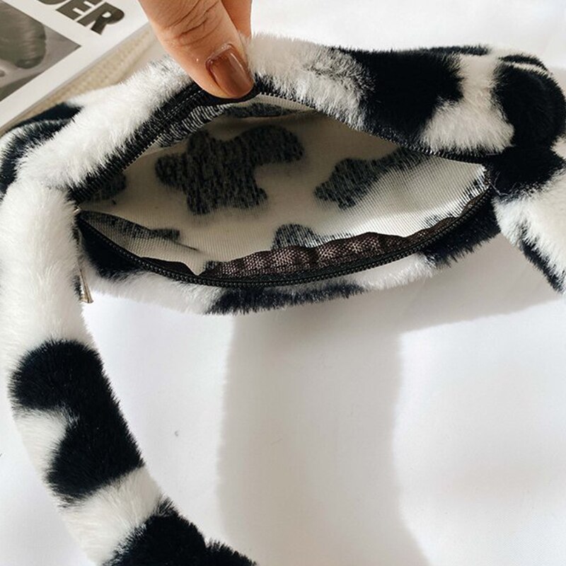 Winter Vintage Zebra Patroon Schouder Onderarm Zak Vrouwelijke Pluche Herfst Handtas Zachte Warme Bont Tote Purse Voor Lady Clutch Bag sac