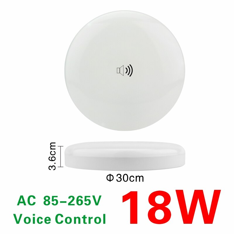 LED Ceiling Lamp 8w 18w PIR Motion Sensor Lamp Surface Mounted Auto Smart Sounds Control AC 110V 220V Round Panel Light: 18W Voice control