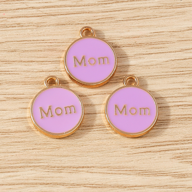 10 Uds. De colgantes con letras esmaltadas de colores para mamá, 11x14mm, para hacer joyas, pendientes, collares, pulseras, suministros para manualidades DIY: Color amarillo dorado claro