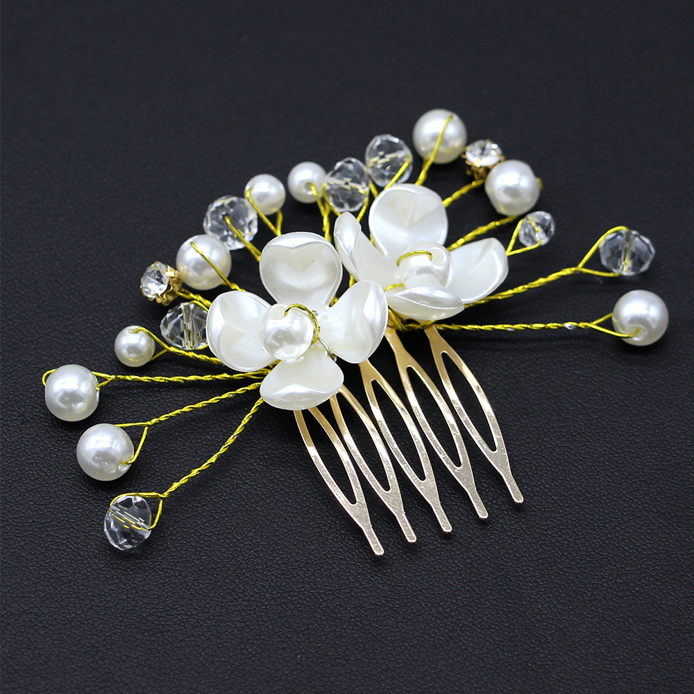 Bruid Bruiloft Handgemaakte Tiara Parel Bloem Haar kam Invoegen Haarspelden Bruiloft Bruidsmeisje Hoofdtooi Disk Haar Kam