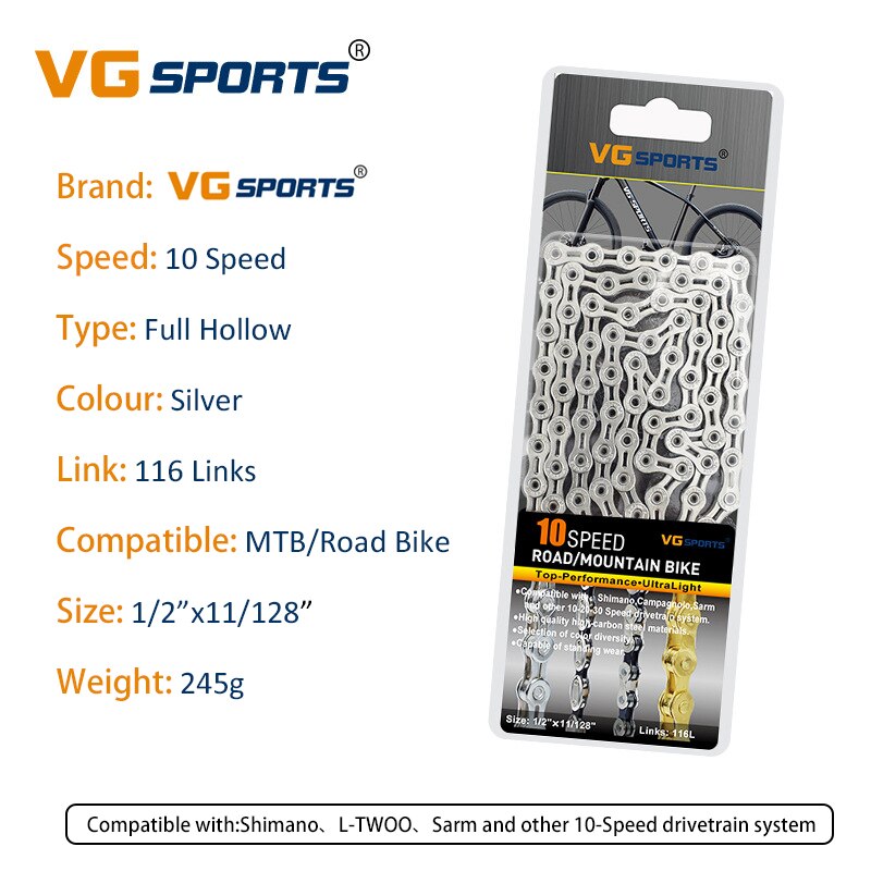 Vg Fietsketting 8 9 10 11 Speed Velocidade Hollow Gold Rainbow 116 Links Weg Mountainbike Kettingen Fiets Accessoires: 10S FH Silver