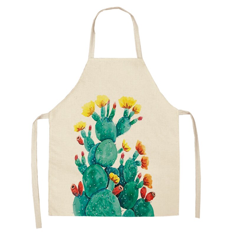 Tablier de cuisine motif Cactus pour femme, sans manches, en coton et lin, bavettes de cuisson à domicile, outils de nettoyage, 53x65cm, 1 pièce: K
