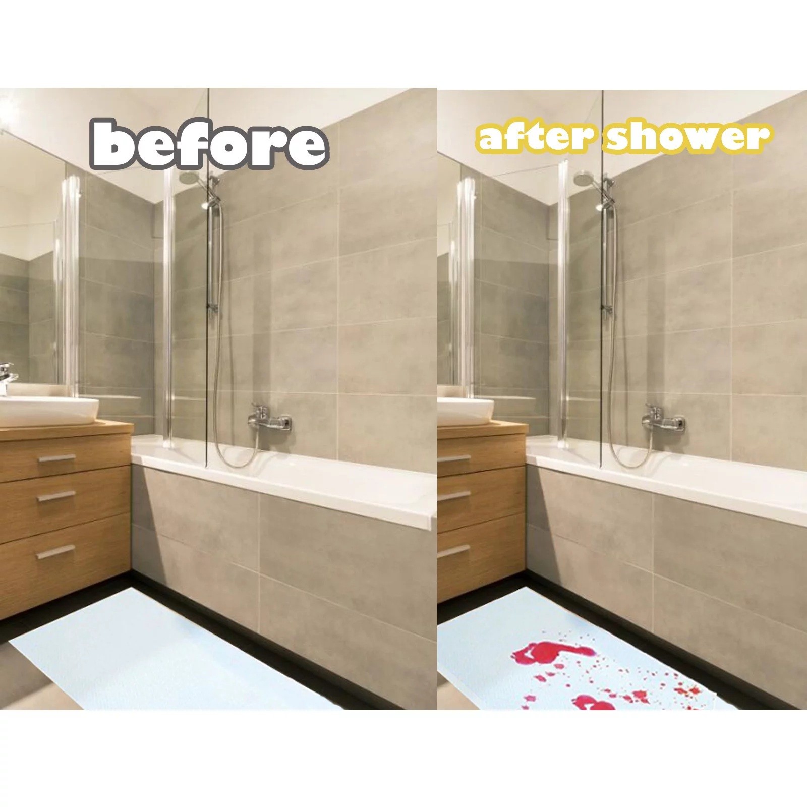 Blood Bath Mat Color Changing Sheet Turns Red Wet Horror Bloody Footprints Shower Carpet Bathroom Non-slip Rug
