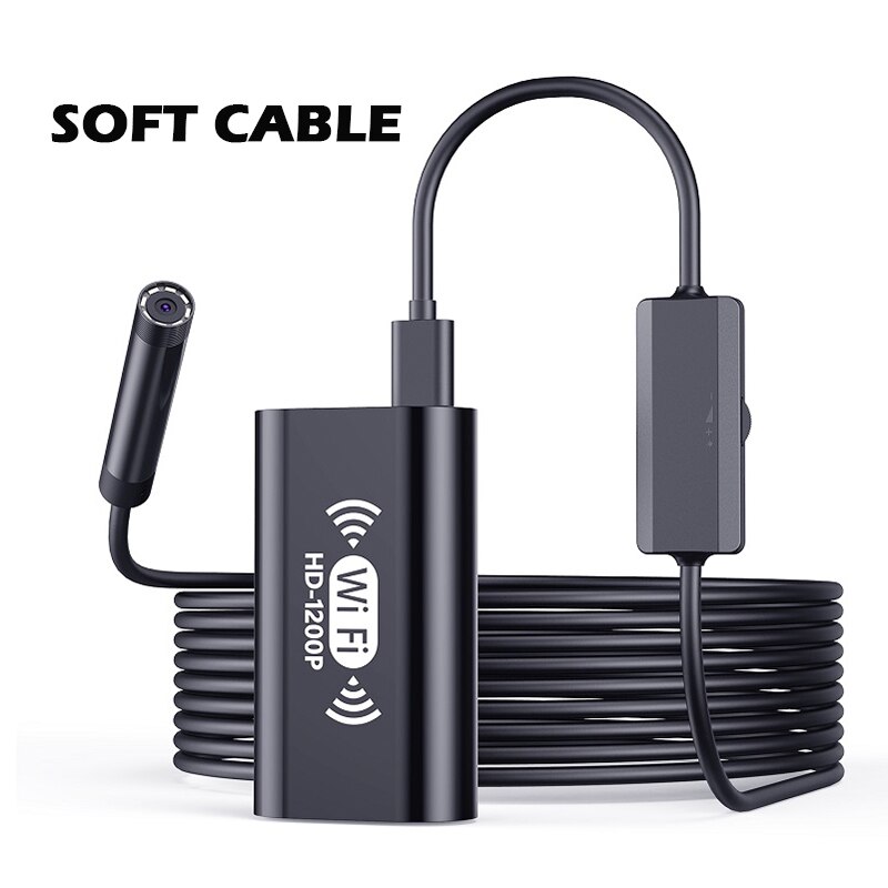 F130 Wifi Endoscoop Camera HD1200P 8Mm Soft & Stijve Kabel 8 Leds Draadloze Endoscopio Inspectie Borescope Voor Android Iphone pc: 10m / Black Soft Cable