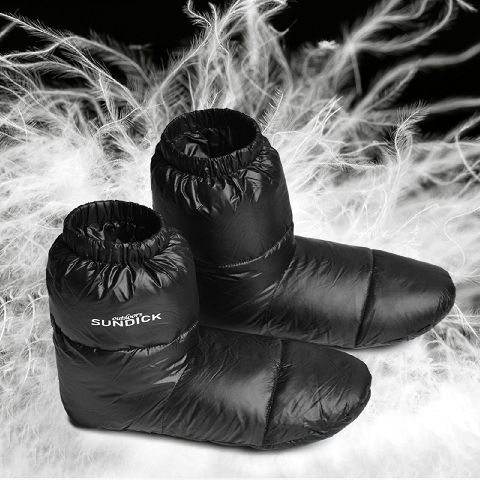 Outdoor Winter Duck Down Booties Thermal Slippers Camping Boots: Black 28cm