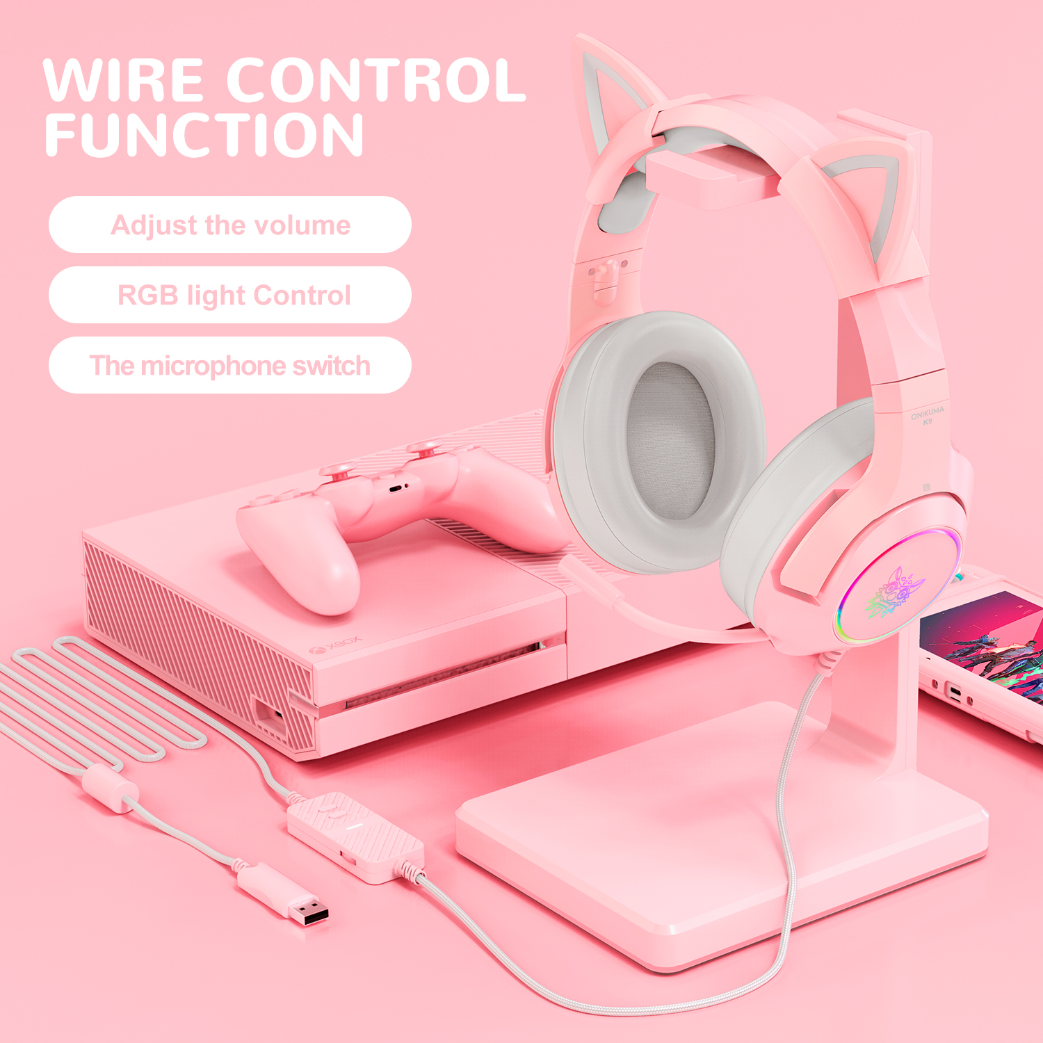 Onikuma K9 Roze Gaming Hoofdtelefoon Voor Meisje Kid Pc Stereo Gaming Headset Met Microfoon &amp; Led Licht Voor Laptop/ PS4/Xbox Een Controller